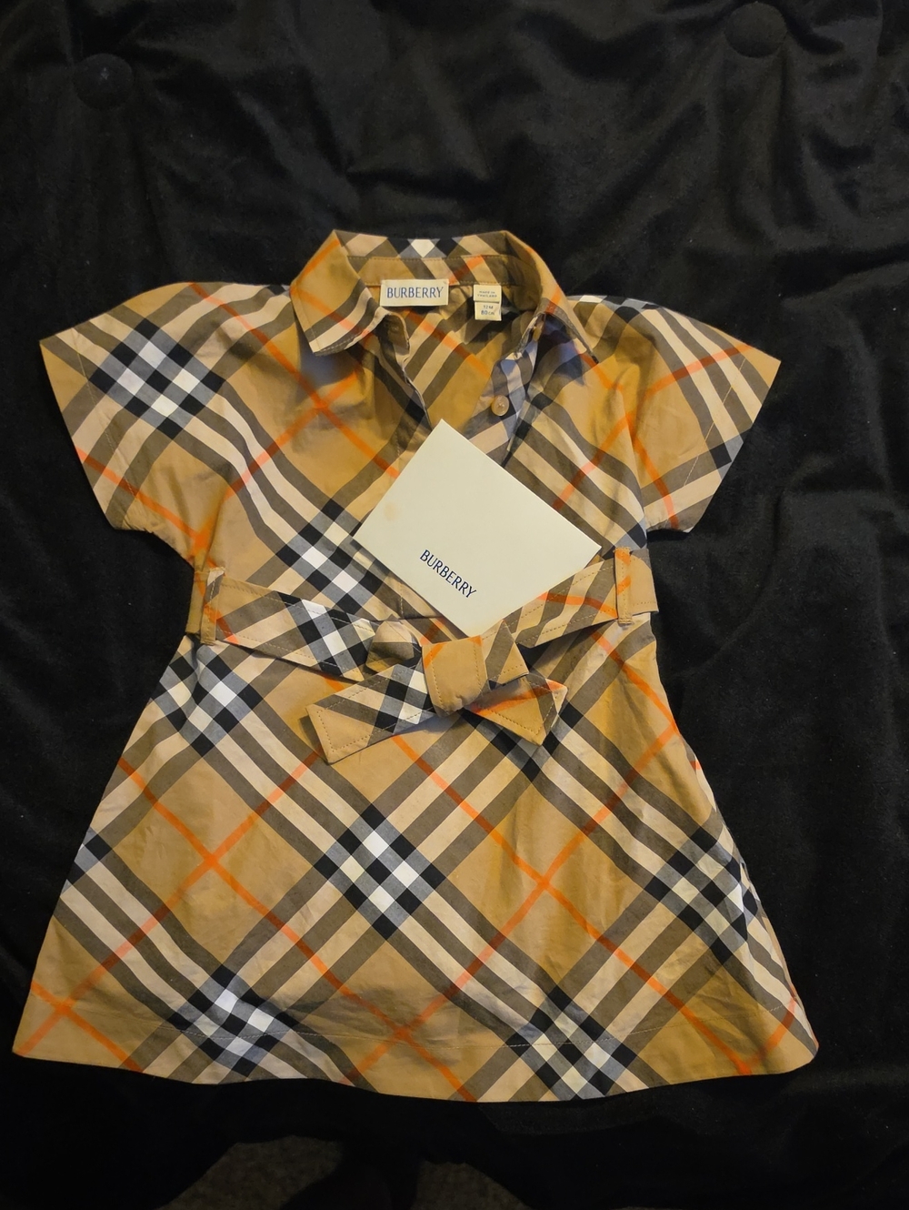 Burberry Beige Plaid Girls' Short-Sleeve Shirt Dress with Belt